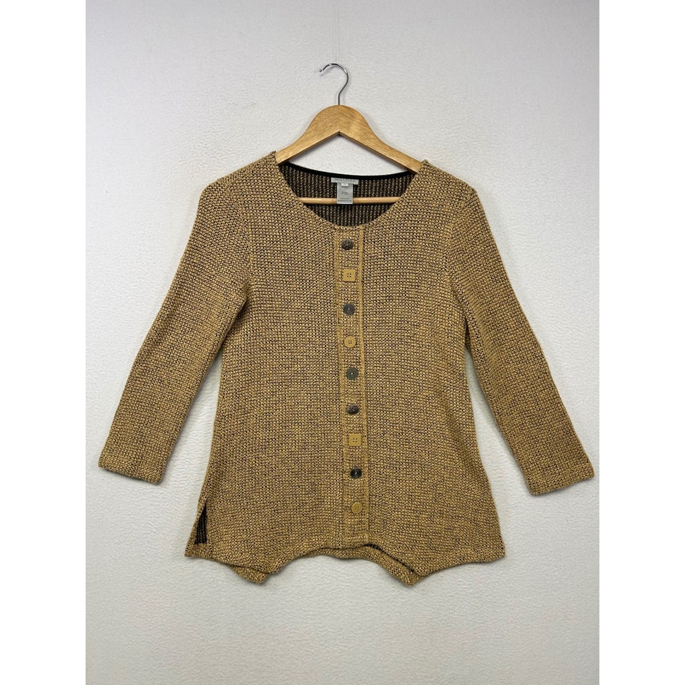 Boho Artisan Multiples Womens Small Mustard Yellow Mixed Button Cardigan Sweater